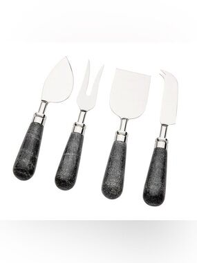 Pottery Barn Charcoal Marble Cheese Knives - Set Of 4 Gift Box